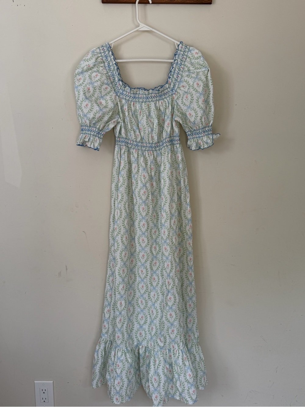 Pastel Floral Maxi Dress with Puff Sleeves